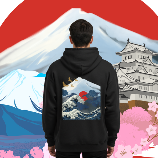 Fleece Hoodie Japan Wave Stylish Design
