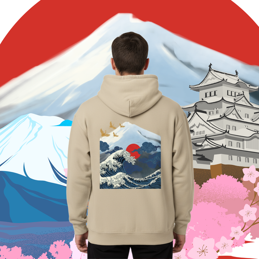 Fleece Hoodie Japan Wave Stylish Design