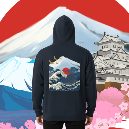 Fleece Hoodie Japan Wave Stylish Design