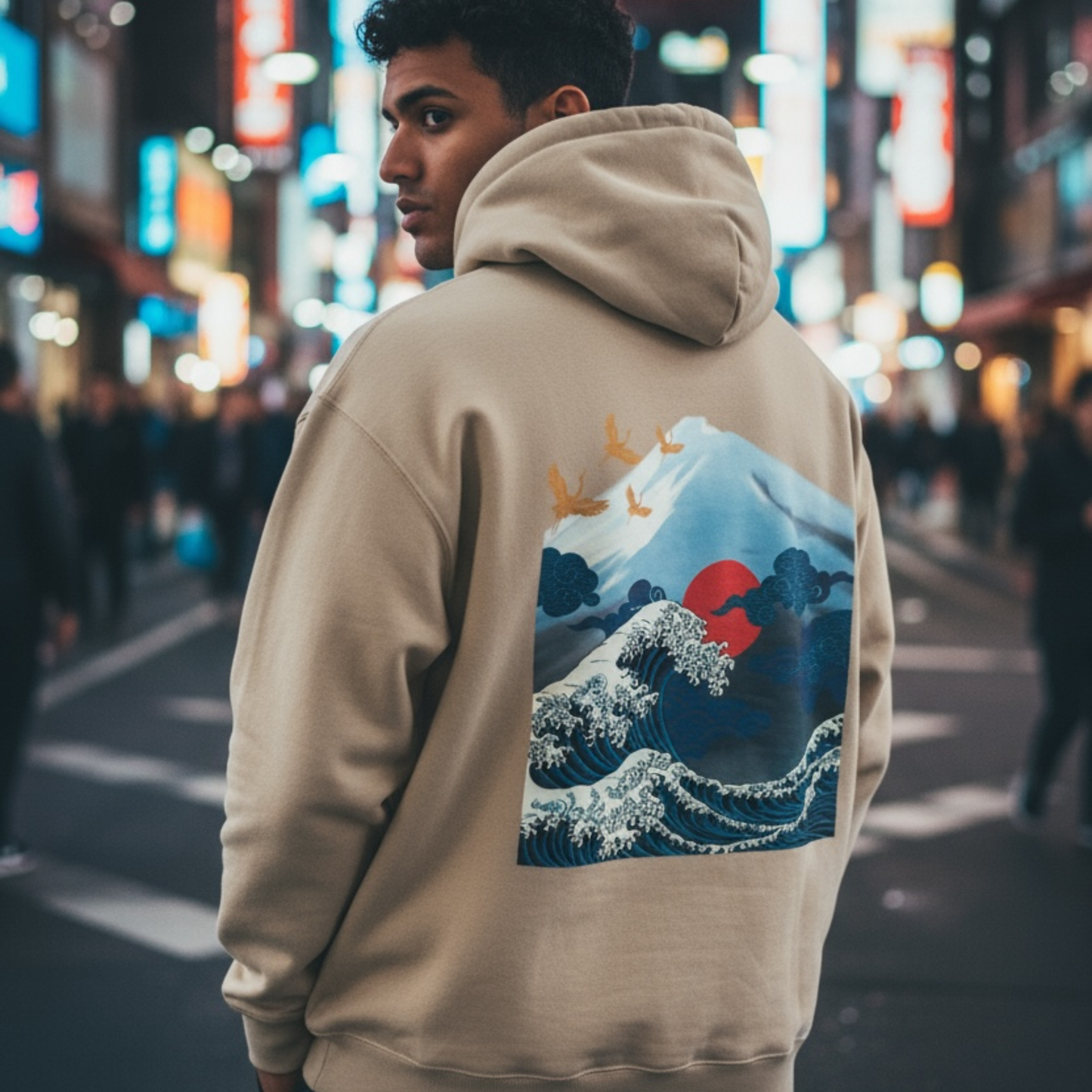 Fleece Hoodie Japan Wave Stylish Design