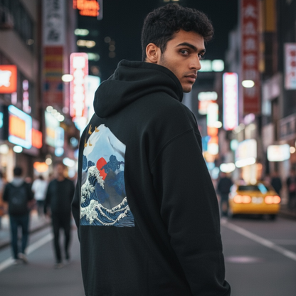 Fleece Hoodie Japan Wave Stylish Design