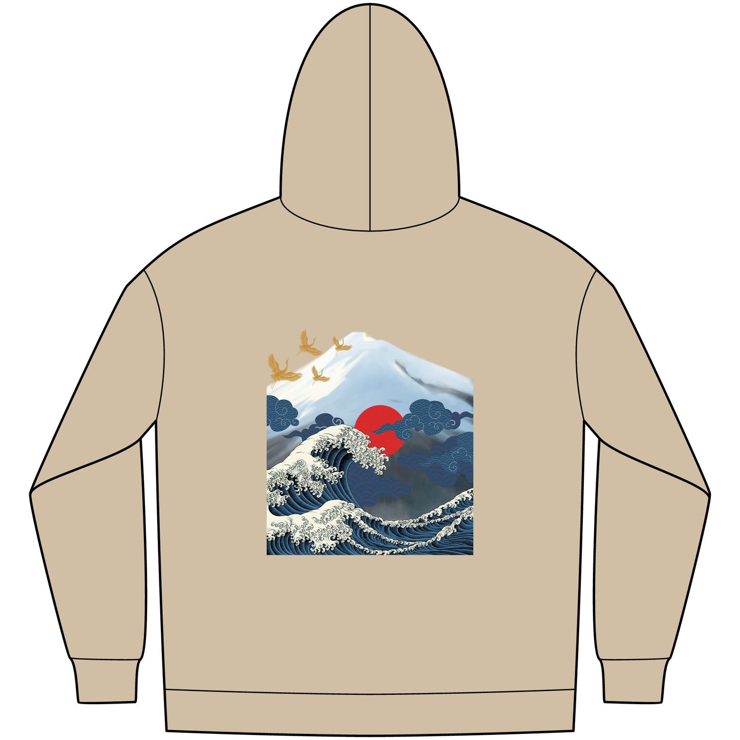 Fleece Hoodie Japan Wave Stylish Design