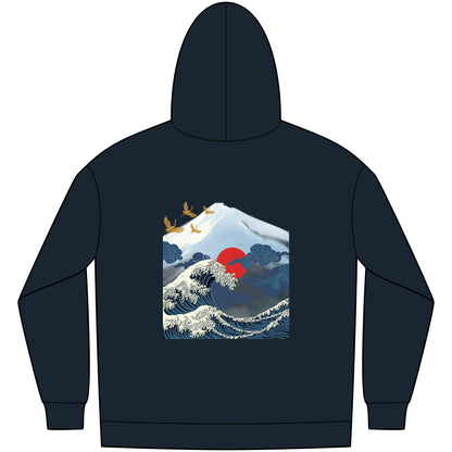 Fleece Hoodie Japan Wave Stylish Design